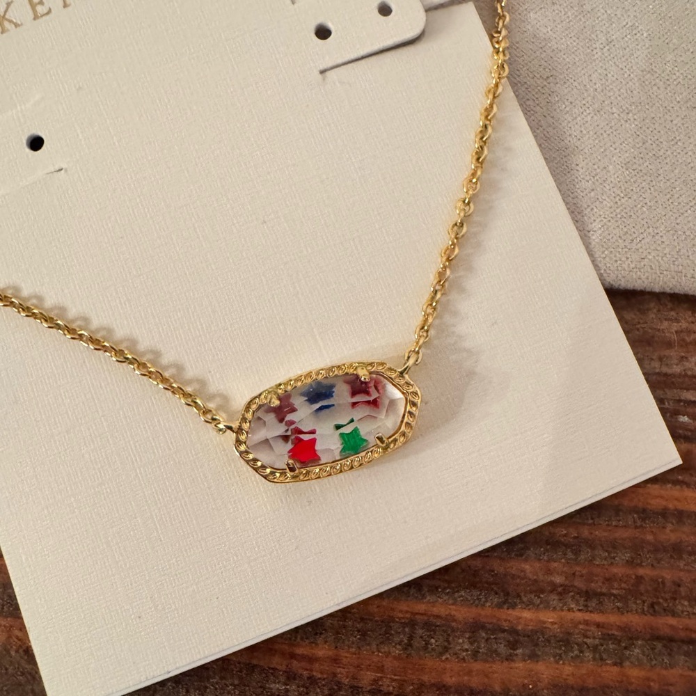 🌟Kendra Scott🌟 Elisa Red White Blue Green Star Necklace Gold - Picture 4 of 8